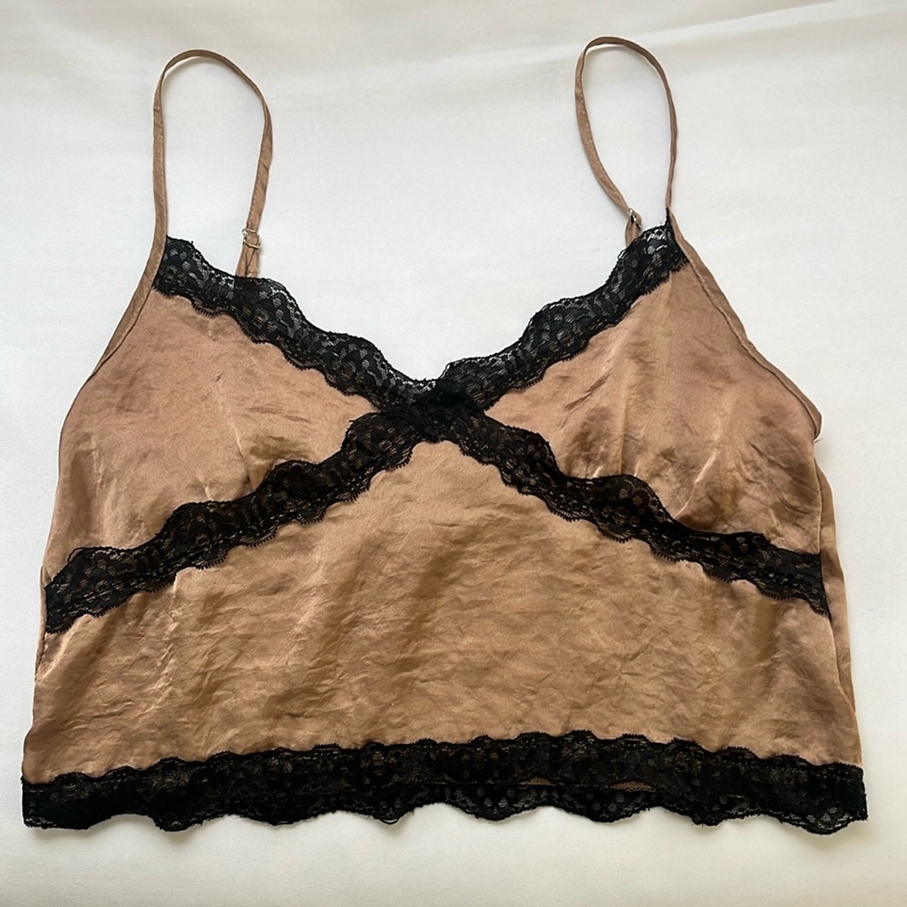 Brown Lace Trim Cami Top